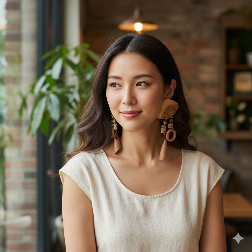 Bohemian Wood & Coconut Shell Dangle Earrings